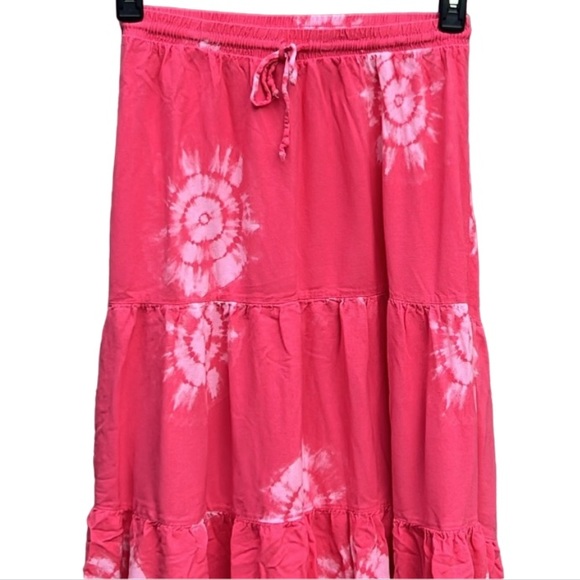 Knox Rose Boho Skirt Pink Design Size Small Elastic Waistline w/Tie Tiered - Picture 3 of 12